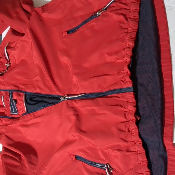 Tommy Hilfiger Rain Jacket Red Zip Up with Hood women size Large - Picture 6 of 9